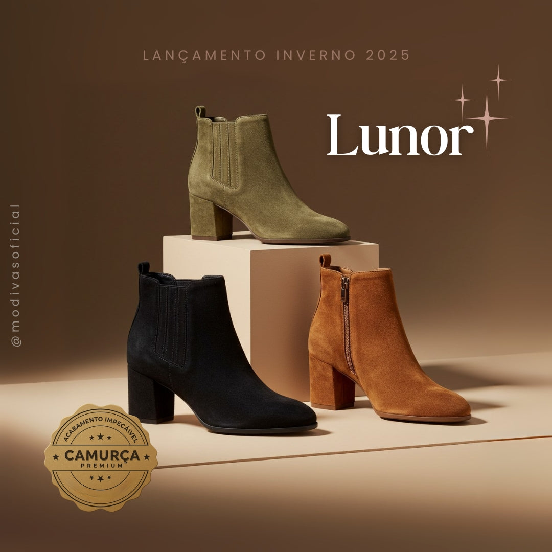 Bota Cano Curto Lunor em Camurça Premium - LANÇAMENTO INVERNO 2025