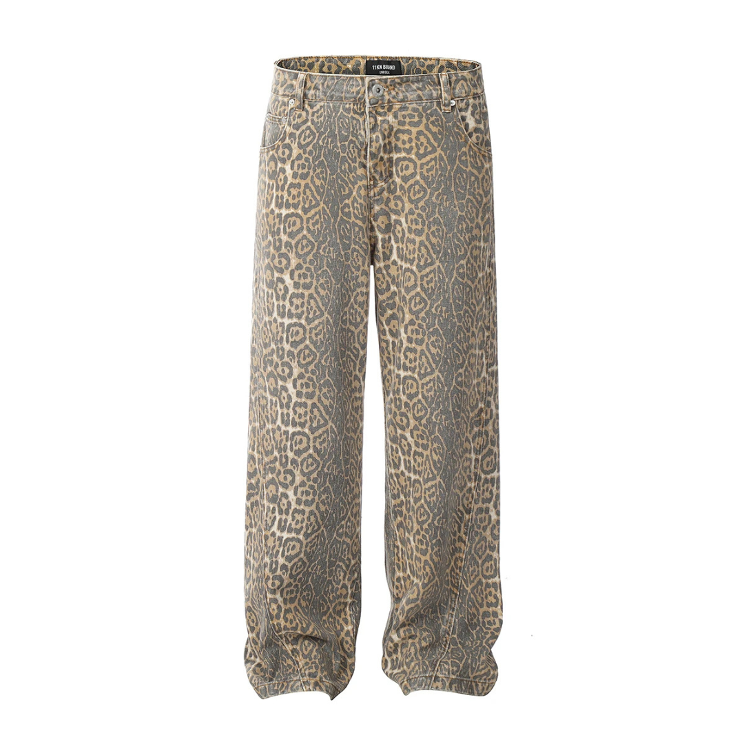Calça Jeans Oversized Leopard Print