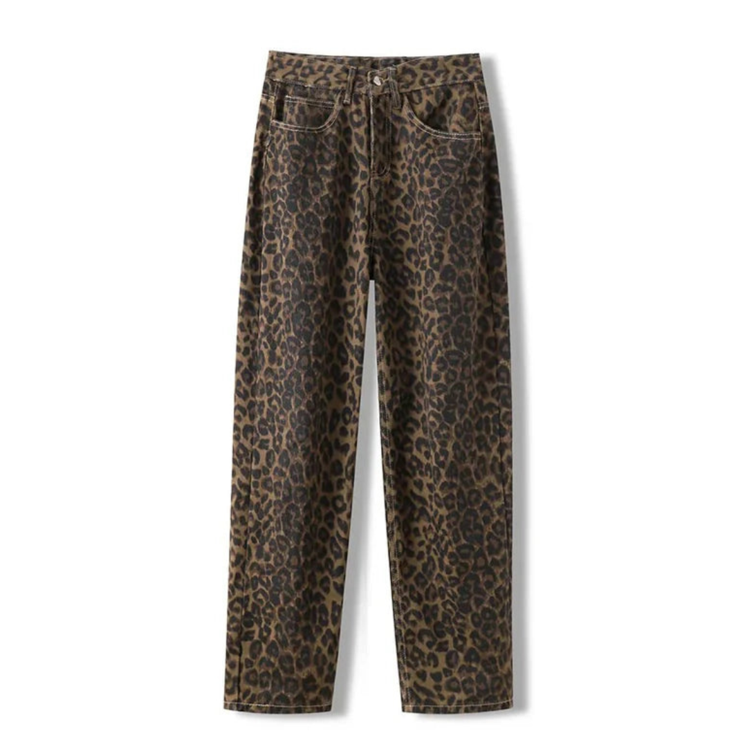 Calça Jeans Oversized Leopard Print