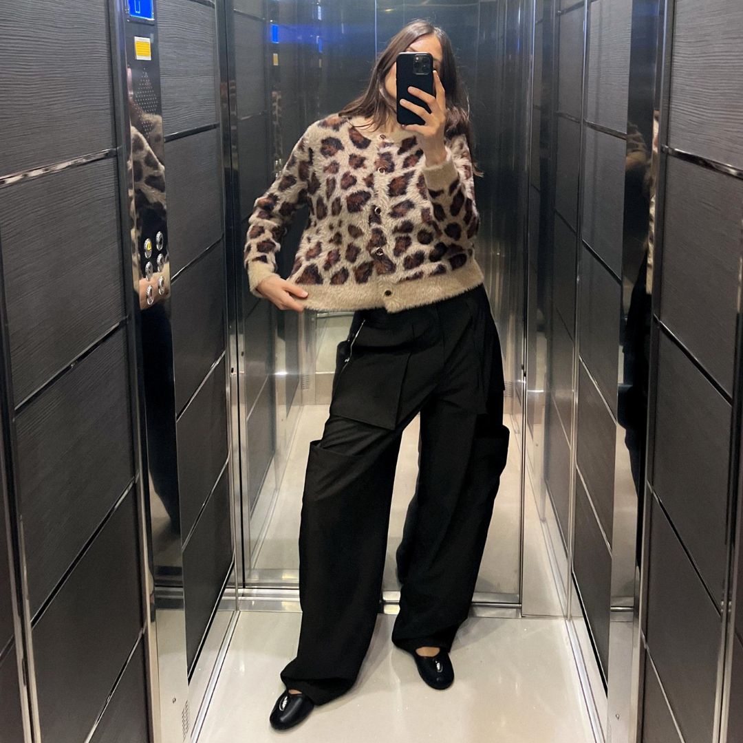 Cardigan Tricô com Pelo Sintético Leopard Print