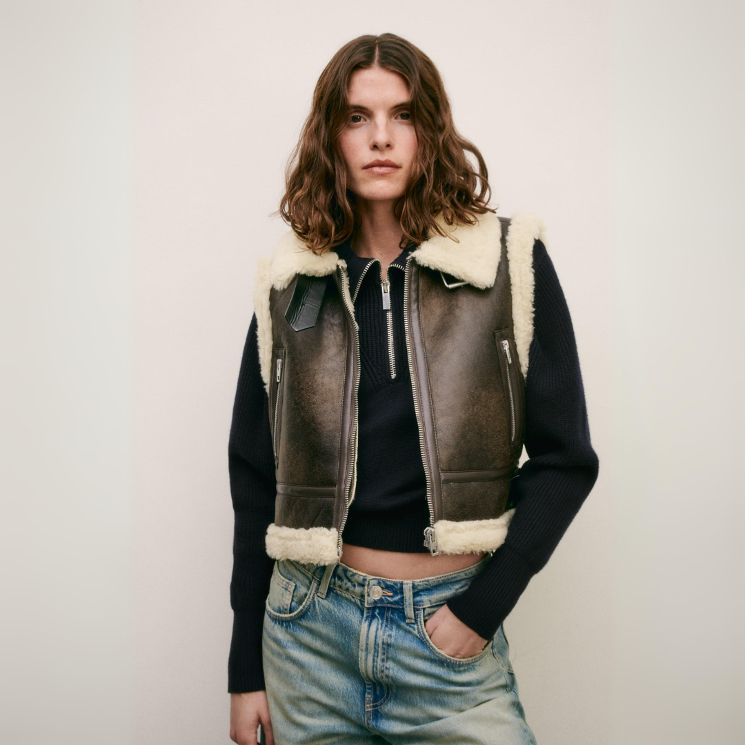 Colete de Couro Artificial Forrado com Lã