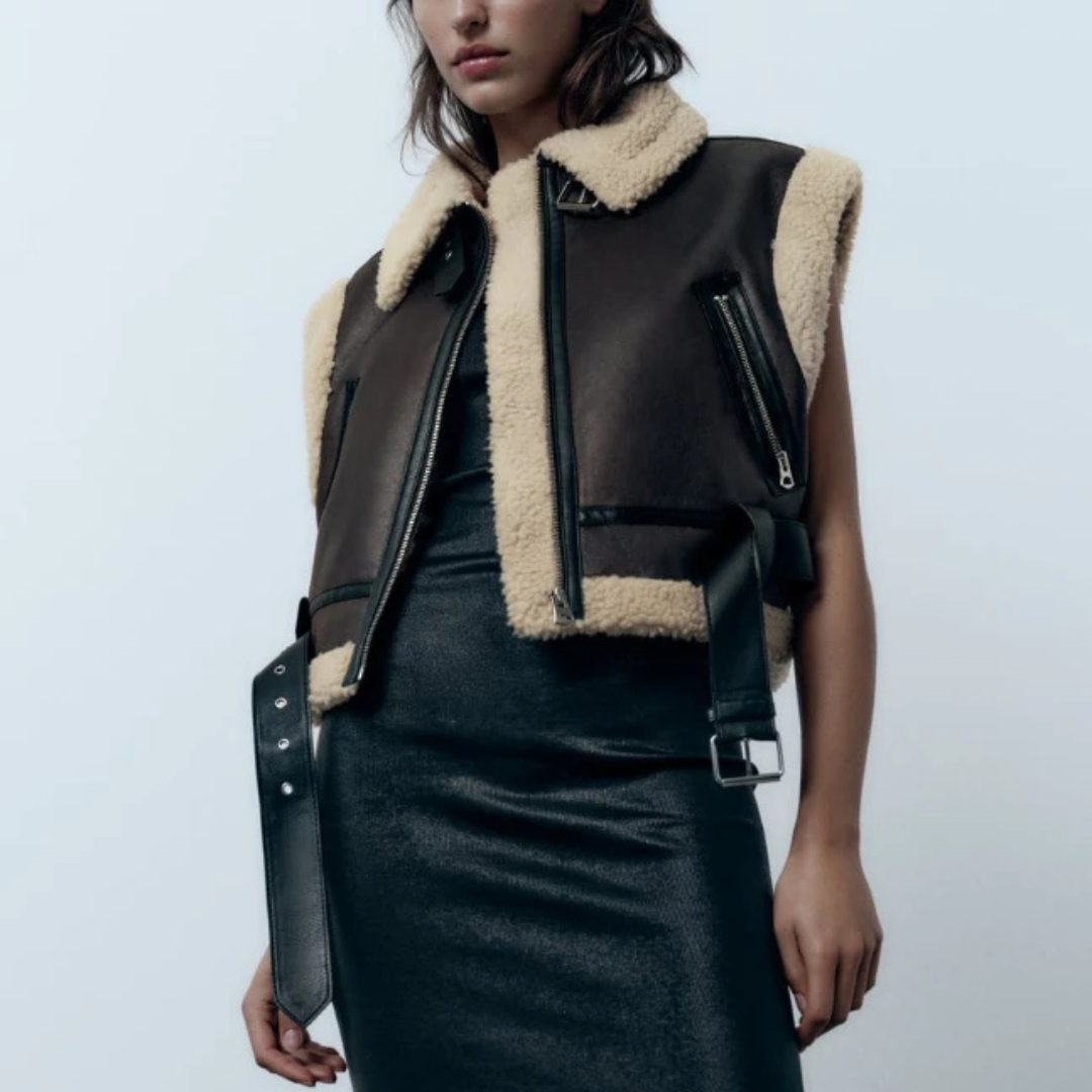 Colete de Couro Artificial Forrado com Lã