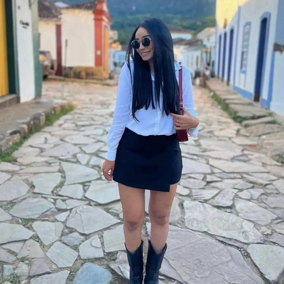 Short Saia Alfaiataria Cintura Alta