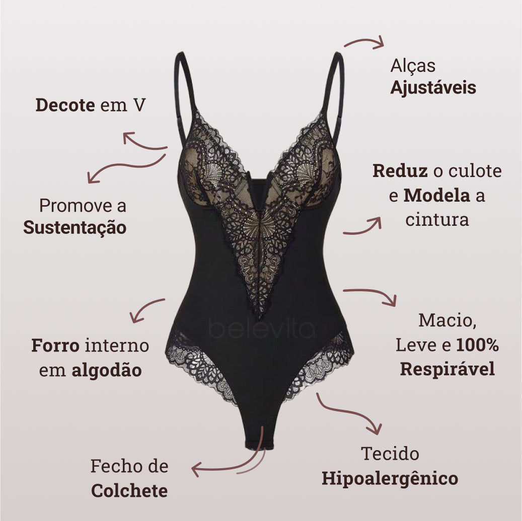 Body Modelador de Renda - Luxo Slim + BRINDE Calcinha Modeladora