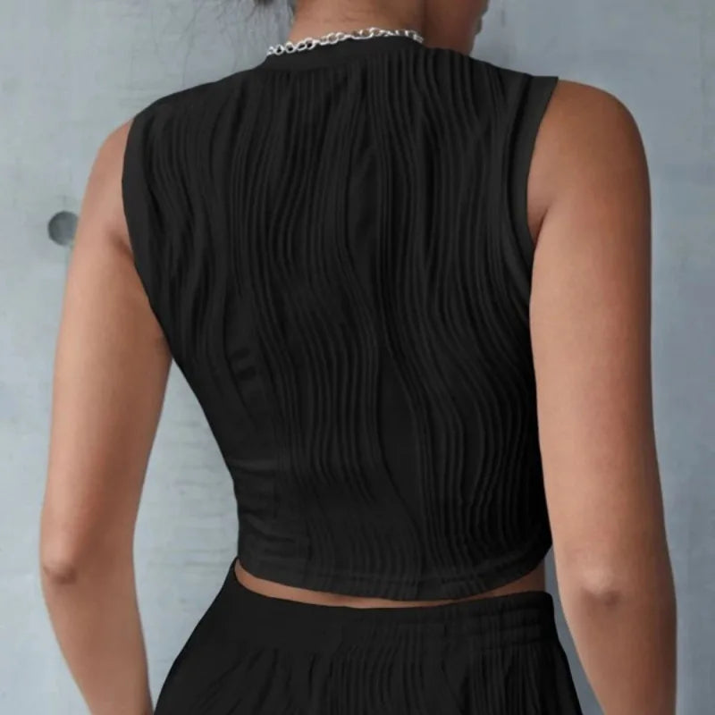 Cropped sem Mangas em Malha Texturizada