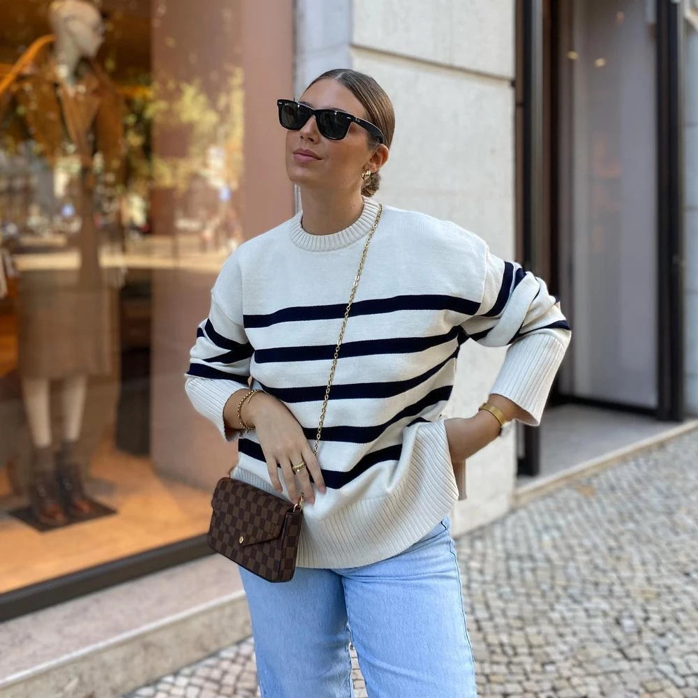 Suéter Feminino Oversized Listrado