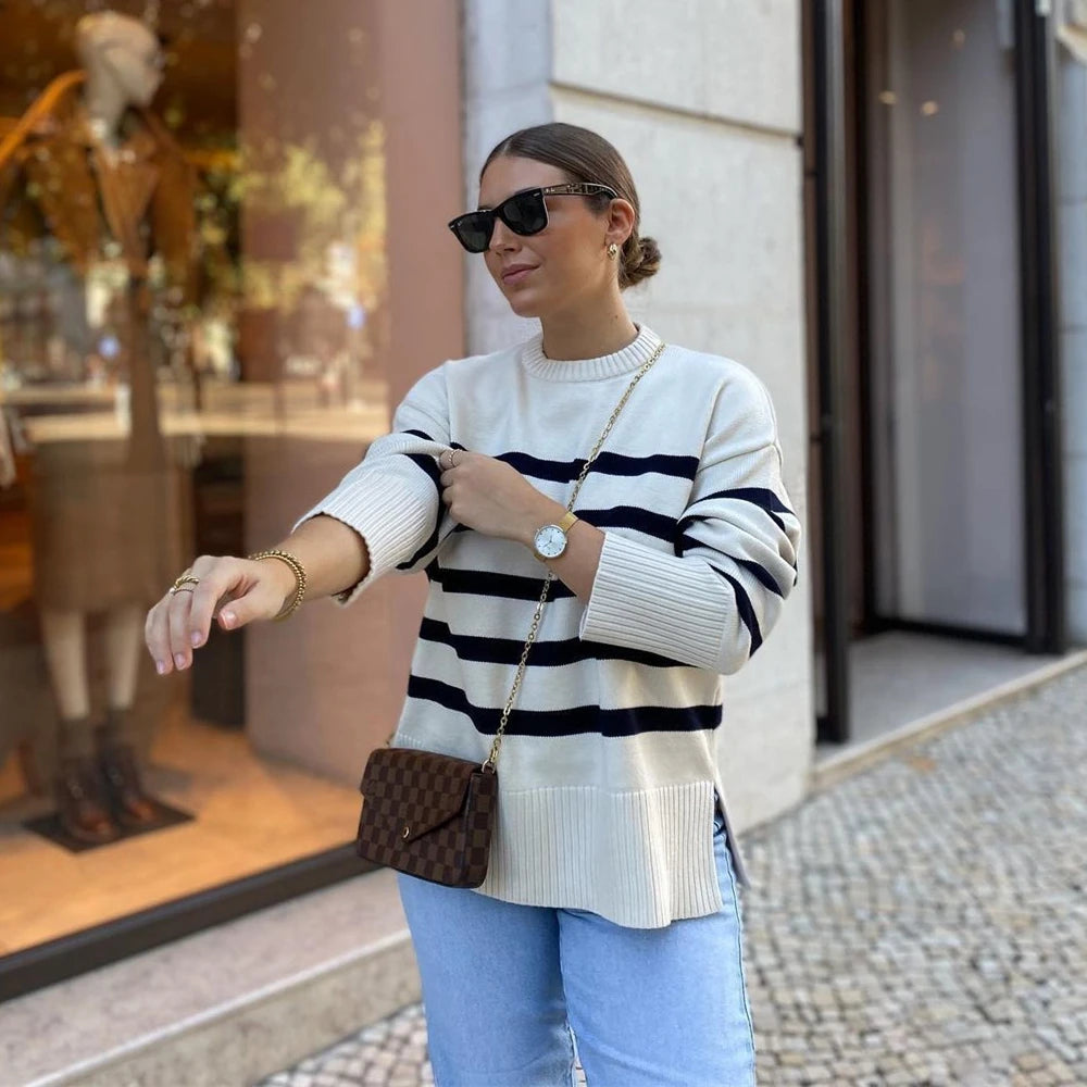 Suéter Feminino Oversized Listrado