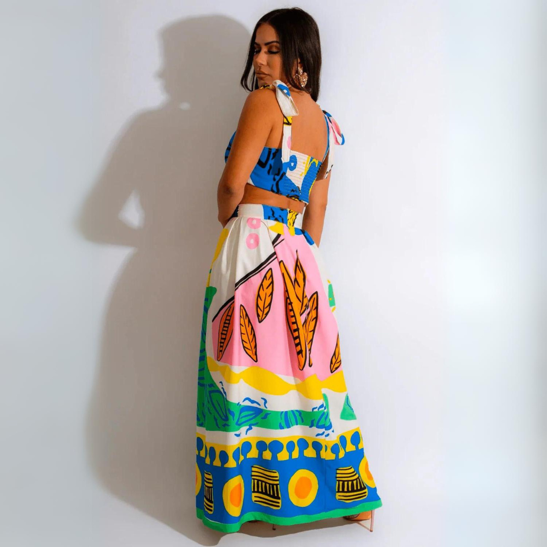 Conjunto Feminino com Saia Midi Boho Printed