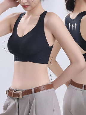 1pc Women'S Seamless Underwear with Removable Pads - Adjustable Posture Corrector, High Support, Wireless Comfort, Elegant Solid Color, Comfortable Everyday Bra with Cross Strap Detail, Everyday Comfort Bra|Elegant Design|Hig