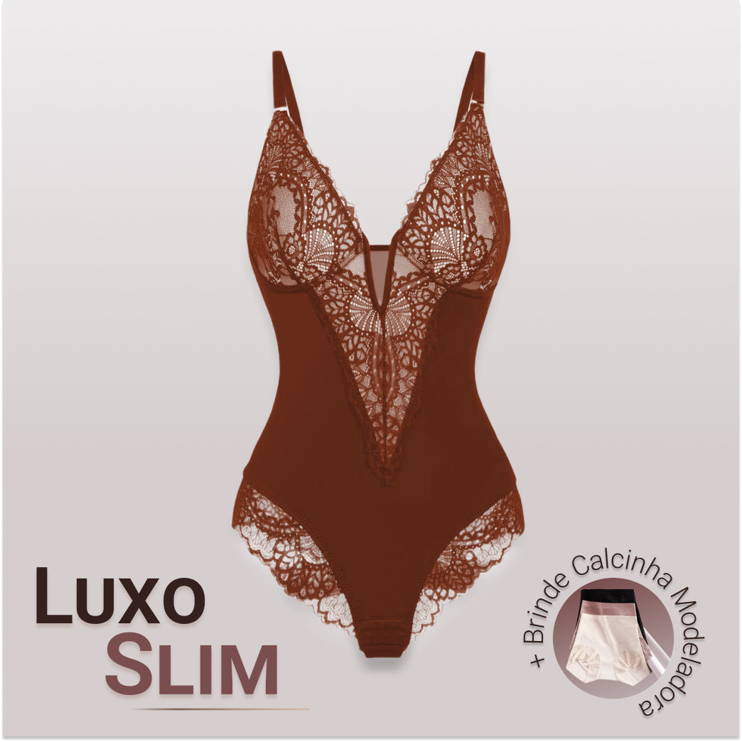 Body Modelador de Renda - Luxo Slim + BRINDE Calcinha Modeladora